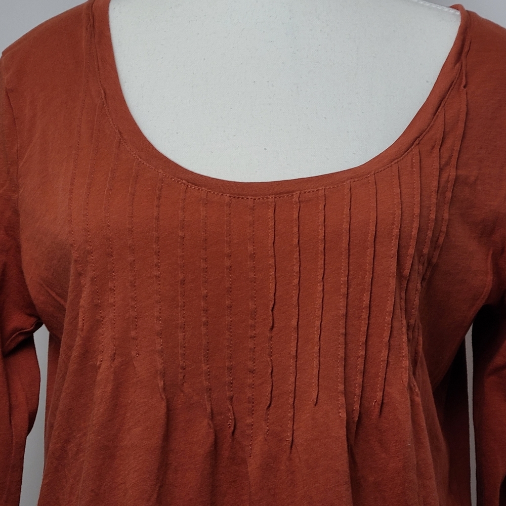 J. Crew Brown Scoop Neck Pleated A-Line Long Sleeve Blouse Medium - Picture 3 of 6